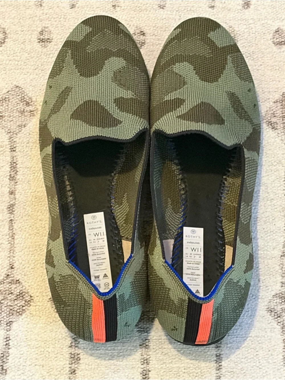 Rothy’s The Loafer Olive Camo Green Knit Flats Women’s 11